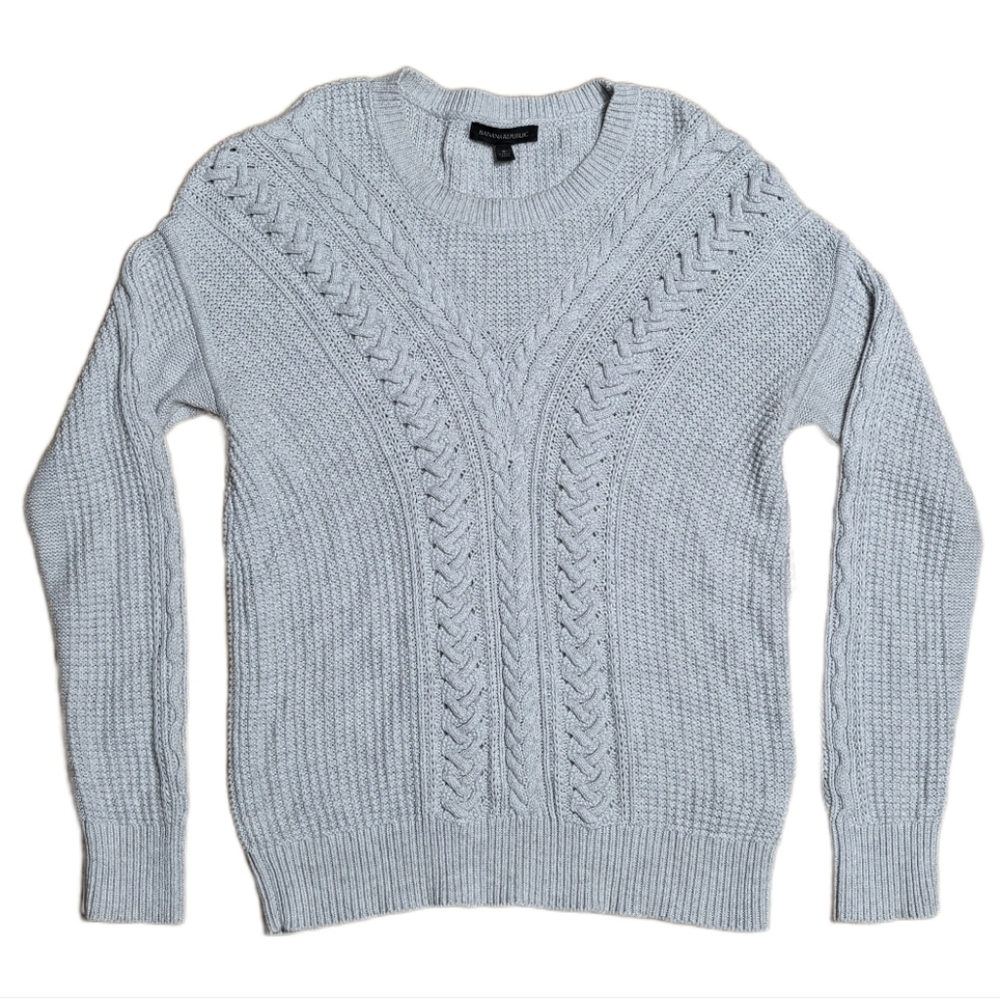 Banana Republic Cable Knit Sweater Women's Light Gray Crew Neck